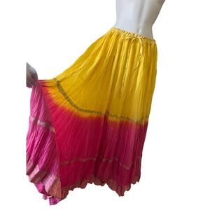YASB Boho Bohemian DipDye Full Skirt Yellow Pink Long Gypsy Dance Sz M